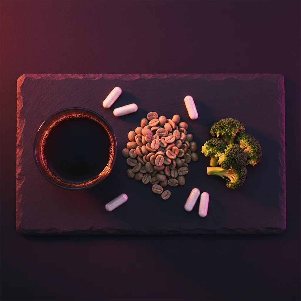 Zutaten von Wellaray Coffee: Grüne Kaffeebohnen, L-Carnitin Kapseln, Broccoli (Chrom), schwarzer Kaffee - L-Carnitin Fettstoffwechsel Funktion
